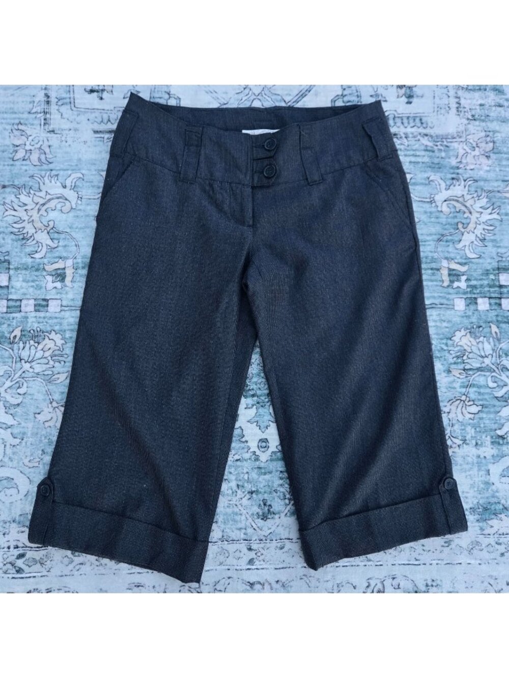 Vintage Y2K Gray Pinstripe Wide Leg Capri Pants Size 5 Low Rise Office Academia